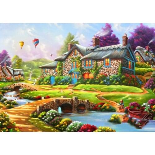 Yujohom 5D Diamond Mazayka Diy Diamond Painting Countryside Story Hut Spring Landscape Cottage Full Square Drill Embroidery Kits