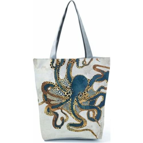Japanese Style Ukiyoe Print Handbags Women Shoulder Bag Fashion High Capacity Shopping Bag Travel Beach Bag Octopus Graphic Tote