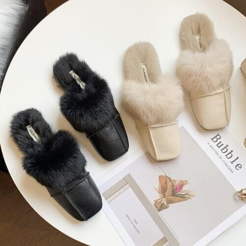 Women Slippers Indoor Flat Shoes Solid Color 2020 Autumn Fashion Office Baotou Slippers Slip-on Comfortable Fur Woman Shoes