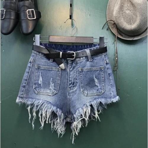 Denim shorts Internet celebrities tassel design 100%cotton shorts female high waist wide leg denim shorts F1530