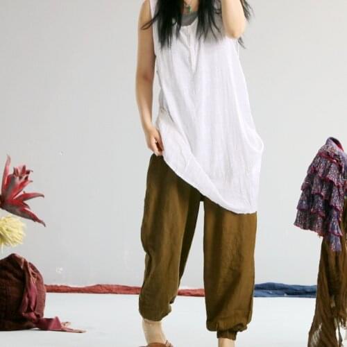 Women Summer Solid Color Cotton Linen Tanks Ladies Loose Sleeveless Tops Female Tanktops 2020