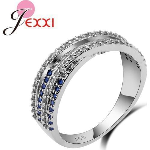 925 Sterling Silver Rings For Women mann Blue White Crystal Zircon Rings Fashion Accessory Wedding Party Charm Girl Gift