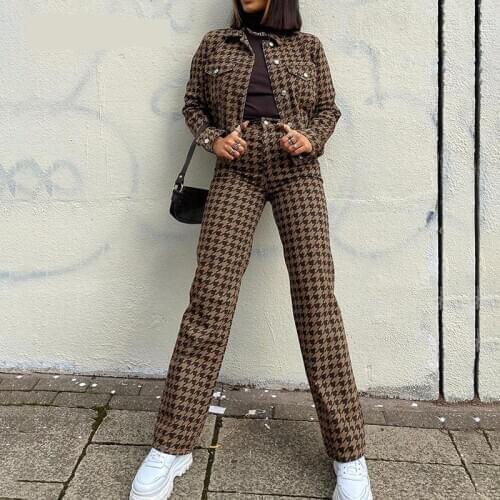 Houndstooth Plaid Print Vintage Pants Women Casual High Waisted Long Trousers Fashion Skinny Pants Capris Autumn 2021