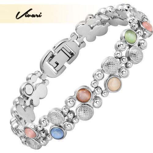 Vivari Colorful Cat Eye Stone Magnetic Bracelet For Women 6Pcs Magnets Silver Plated Bracelets Bangle Supreme Best Gifts Lovely