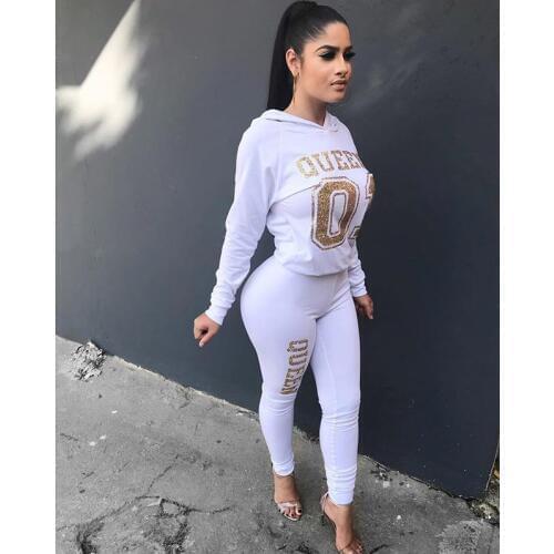 Womens Letter Printed 2 Pieces Outfits T-Shirt Tops and Bodycon Long Pants Set Sweatshirt Full Sleeve Long Jumpsuit s-xl