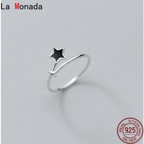La Monada 52-57mm Black Star Fashion Rings Female Women Real 925 Silver Ring For Girls Minimalist Adjustable Ring On Finger