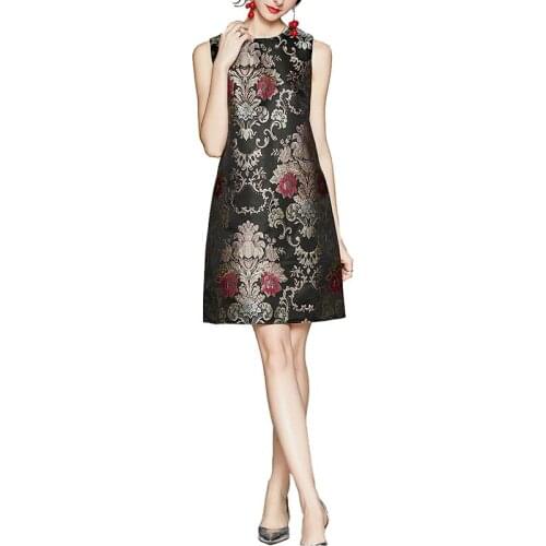 Women Temperament Sleeveless Jacquard Round Neck Summer Women Dresses 2021 New Fashion Casual Printed Retro Women Dresses NBH107