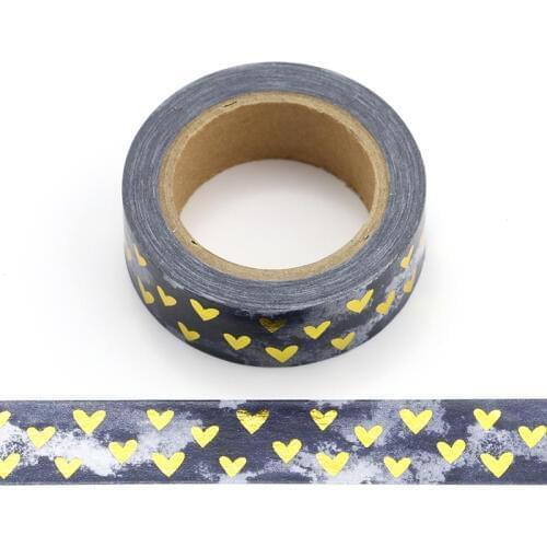 1pcS Heart Foil Washi Tape Japanese Paper 1.5cm*10m Kawaii Scrapbooking Tools Masking Tape Xmas Photo Album Diy Decorative Tapes