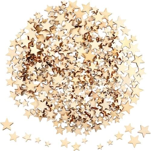 100-500 Mini Wooden Stars Slices Mixed Size Wooden Star Decor Wooden Star Shape Tags For Christmas Wedding Party DIY Crafts