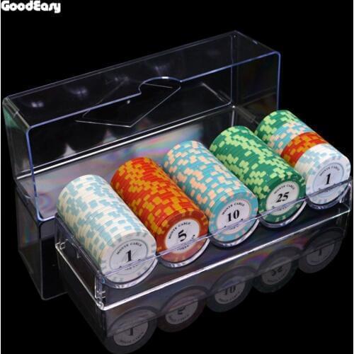 100 Pieces Chips+1 Acylic Chip Box 14g Clay Poker Chips Sets 14 colors Texas Hold'em casino poker chips