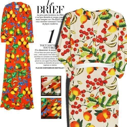115 cm fruit printed silk fabric 12 mm silk crepe de chine fabric summer breathable dress fabric wholesale silk cloth