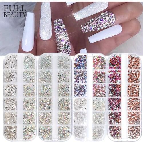 Mixed 12 pcs Glitter Crystal AB Rhinestones Nail Decoration Gem SS3-SS12 Flatback Shiny Glass Stone Manicure Accessories CH1891