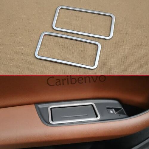 2Pcs Car Styling Interior Rear Door Ashtray Surround For Audi Q7 4M 2016 2017 2018 Pearl Chrome Armrest Panel Trims Accessories