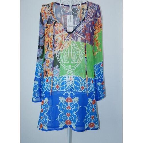 2019 Summer Fashion Women Beachwear Cover Up Floral Print long Sleeve Swimwear Bikini Beach Wear Cover Up Ladies Dress Casual