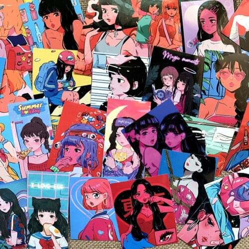 37 Cartoon Street Girls Graffiti Cool PVC Stickers Mobile Phone Notebook Skateboard Suitcase Sweetheart Girl Waterproof Decals