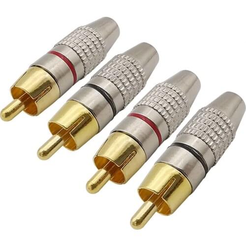 4Pcs RCA Male Adapter Non Solder Audio RCA Plug Solderless Audio Video Cable Wire Connector for CCTV Camera 2 Black and 2 Red