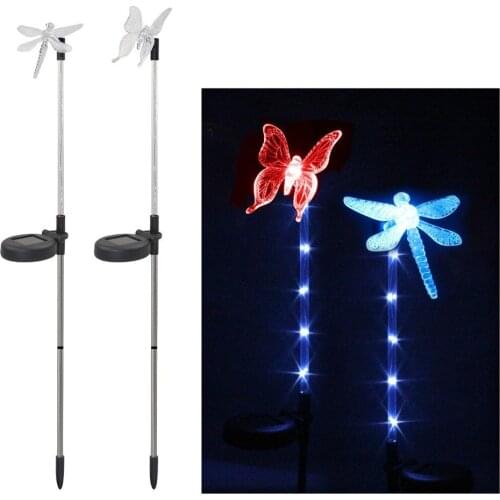 4 Pack LED Solar Garden Stake Light Color-Changing Butterfly, Dragonfly With Luminous Stake Outdoor Garden Decor Figurines Light