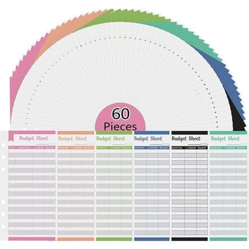 60 Pcs A6 Expense Tracker Budget Paper with Subscription Hole Fit Cash Envelopes for Budgeting Wallet Budget Planner
