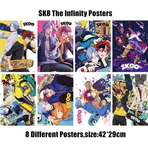 8 pcs/lot Anime T SK8 The Infinity Poster Toy Reki Langa Miya Sticker Wall Picture 8 different Picture Embossed A3 Poster
