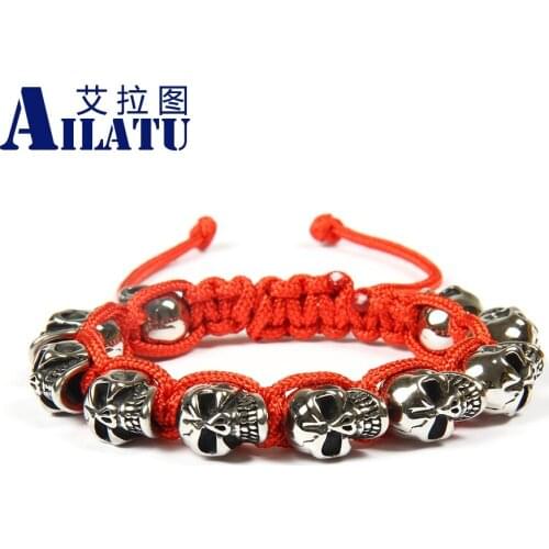 Ailatu Top Quality Jewelry Wholesale 10pcs/lot Top Quality Stainless Steel Skull Skeleton Macrame Bracelets for Cool Men