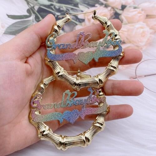 Custom Bamboo Earrings Name Earrings Customized Earrings Bling Name Earrings Crystal Name Earring For Women