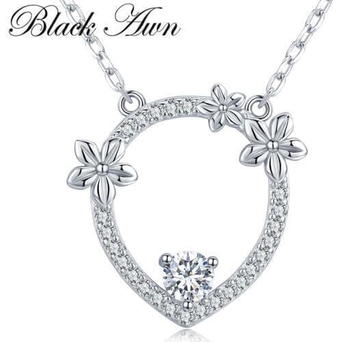 [BLACK AWN] 925 Sterling Silver Jewelry Elegant Flower Necklaces Pendants Female Bijoux Party Gift K021