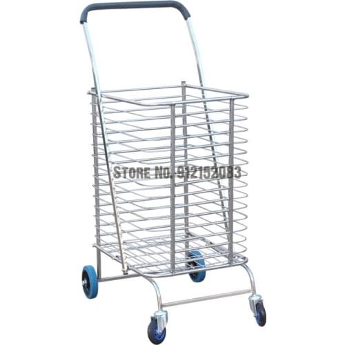 Large Stainless Steel Shopping Cart Grocery Shopping Cart Supermarket Trolley Basket Cart Small Pull Cart Folding Vegetable Shop