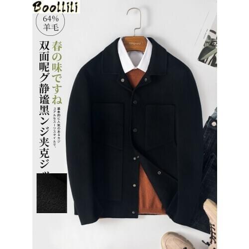 Boollili 2020 Spring Mens Wool Coat Short Black Jacket Man Korean Fashion Woolen Overcoat Chaquetas Hombre