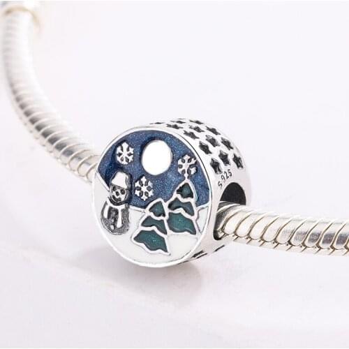 925 Sterling Silver Snowman Enamel Christmas Tree Beads Pendant Charms Bracelet DIY Jewelry Making For Pandora Christmas Present