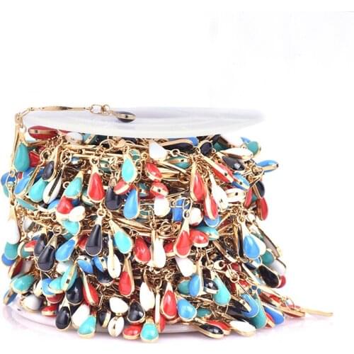 1Meter/Lot Stainless Steel Rainbow Color Bead Link Chain Teardrop Acrylic Jewelry Making Accessories For Ornaments