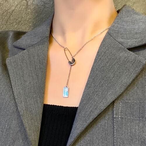 Vogallery Letter Pin Necklaces For Women Fashion Long Pendants Silver Color Neck Chains Aesthetic Jewelry Gifts For The New Year