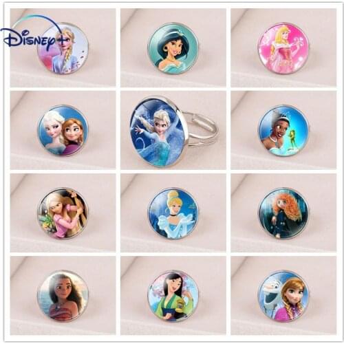 Disney Cartoon Frozen Princess Elsa Childrens Ring Snow White Cinderella Jewelry Make Up Accessories Gifts For Girls Kids Toys