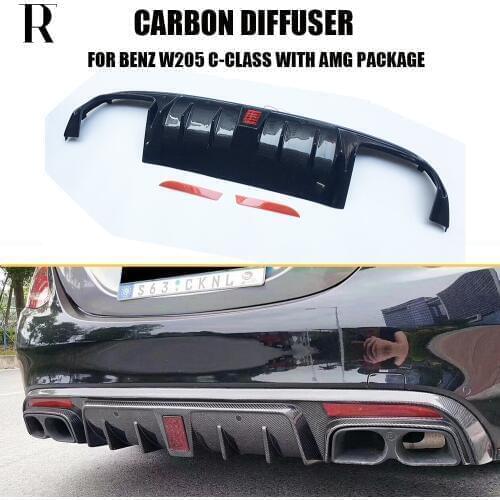 C63 Carbon Fiber Rear Bumper Diffuser for Benz W205 Sedan S205 Wagon C180 C200 C300 C43 With AMG Package & C63 C63s AMG 15 - 22