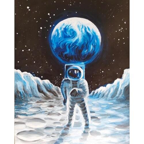 DIY Painting By Numbers Moon Kit Oil Picture By Numbers Astronaut Wall Art Canvas Painting Home Decoration Gift 40x50cm