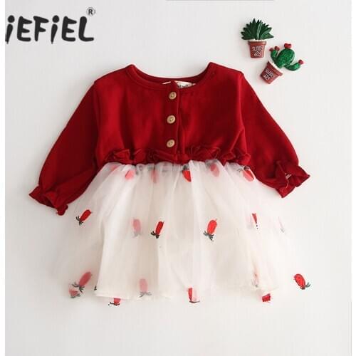Baby Girl Cute Costume Fall 2020 Children Girls Cotton Tulle 1st Birthday Party Dress with Long Puff Sleeve Princess Full Dress
