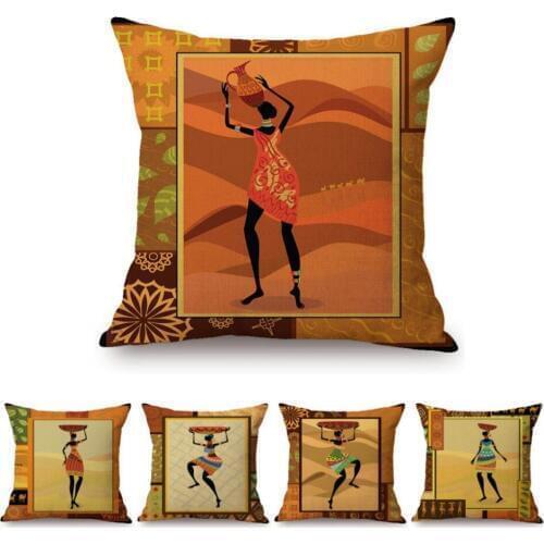 Home Decoration Exotic Africa Theme Design Pattern Abstract African Dancing Girl Sofa Throw Pillow Case Linen Car Cushion Cover
