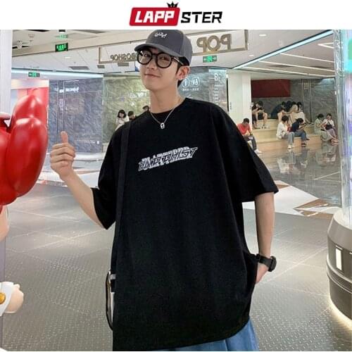 LAPPSTER Men Fingerprint Design Letter Graphic Tee 2021 Summer Mens Harajuku Streetwear Y2k T-shirts Male Vintage Oversized Tees