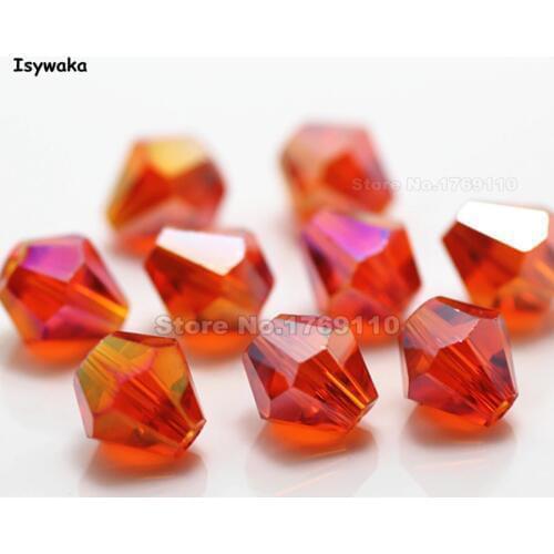 Isywaka 38pcs Orange Red AB Color 8mm Bicone Austria Crystal Beads charm Glass Beads Loose Spacer Bead for DIY Jewelry Making