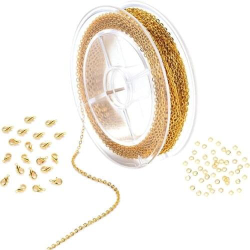 Link Chain Spool Bulk with 4mm Jump Ring and Lobster Clasps for Craft DIY Necklace Jewelry Making