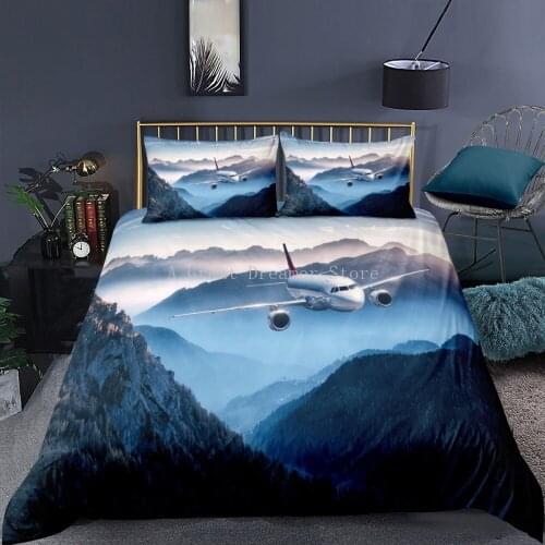 Cartoon Plane Bedding Set Kids Fashionable Clouds Duvet Cover 3D Queen King Twin Full Single Double Luxury Bedding Set 2/3 Piece