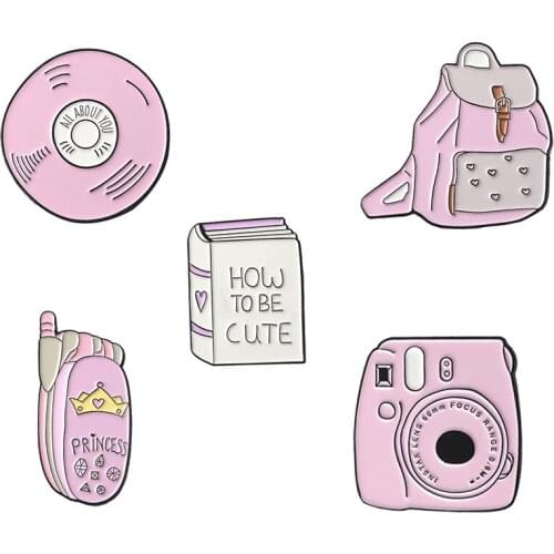 2Pcs Schoolbag Telephone Metal Brooch Pins Creative Daily Cartoon Character Gifts For Childrens Friends Clothes Bag Accessories