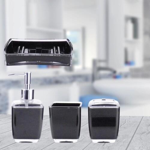 4-Piece Bathroom Accessory Set, Includes Soap/Lotion Dispenser, Toothbrush and Toothpaste Holder, Soap Dish, and Tumbler, Black