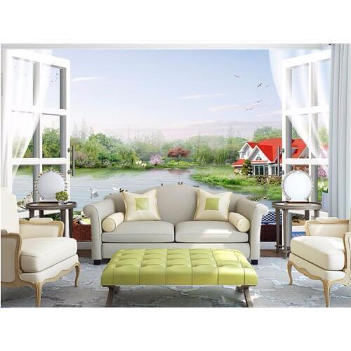 3d room wallpaper custom photo non-woven mural 3d wall mural wallpaper for walls 3 d lake scenery outside the window painting