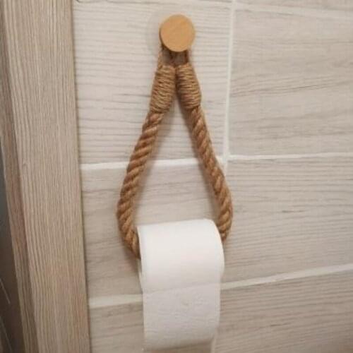 Bathroom Paper Towel Stand Hemp Rope Wall-mounted Toilet Paper Roll Holder Retro Towel Rack for Home Boho Decoration Nail Free