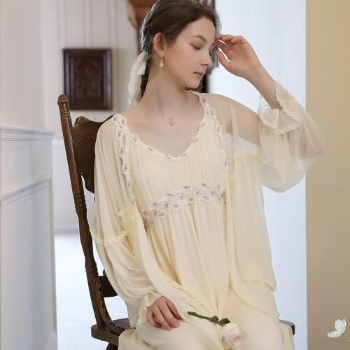 Robe Lace Nightgown Romantic Princess Women Nightdress Dressing Gown Bridesmaid Nightgown