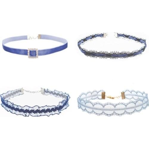 New Women Choker Necklace Wavy Star Space Rhinestone Lace Choker Necklace Short Clavicle Chain Fashion Jewelry