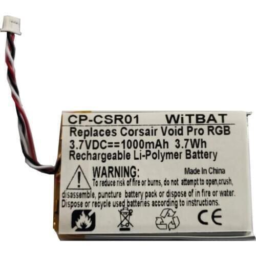 New 3.7V 1000mAh Li-Polymer Battery Suitable for Corsair Void Pro RGB headset battery Rechargeable Replacement