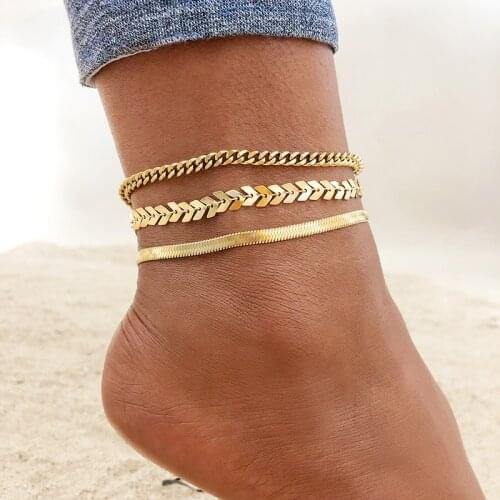Stainless Steel Chain Anklet for Women Girls Multi-layer Beach Ankle Bracelet Foot Link Chains Adjsutable