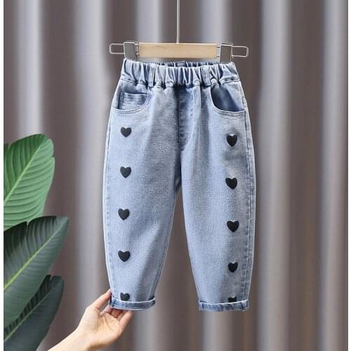 1 2 3 4 5 6 year girls baby clothes love denim trousers for spring toddler girls' baby clothing kids elastic band jeans pants