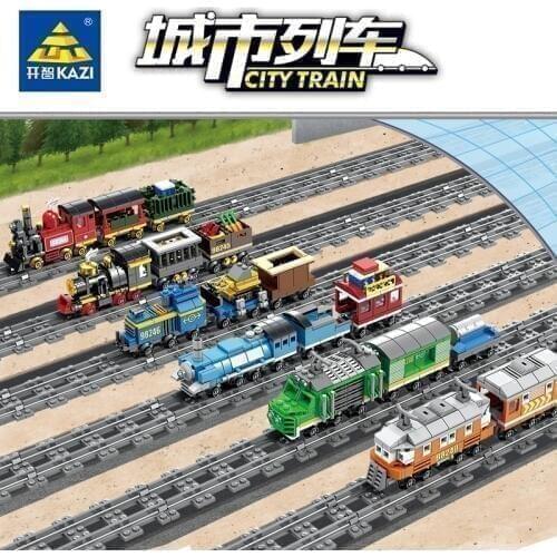 Steam train Compatible city technical model building blocks brick sets passenger carriage Vehicles kazi tracks rail station